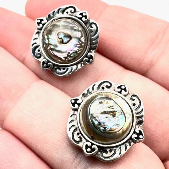 Indonesian Designer CNA Womans Earrings Sterling Silver Abalone Clip - Picture 1 of 4